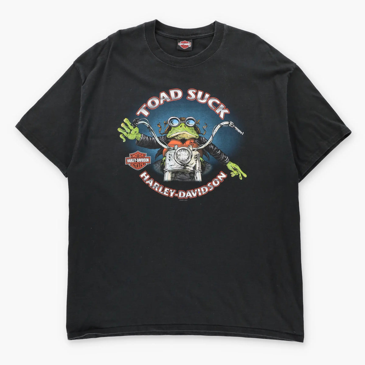 HARLEY DAVIDSON "Toad Suck" Conway Arkansas Double Sided Biker Toad Vintage Black Tee (XXL)