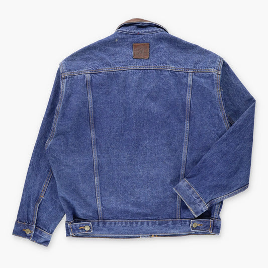 Vintage MARLBORO Country Store Leather Collar Blue Denim Jean Jacket USA Made (M)