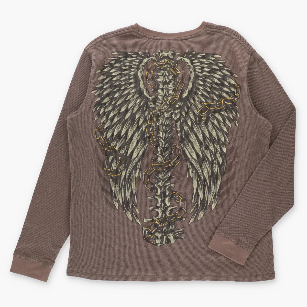 Vintage MMA ELITE Gold Foil Ribcage & Chains Brown Long Sleeve Waffle Thermal Tee (XL) Vintage Sole Melbourne