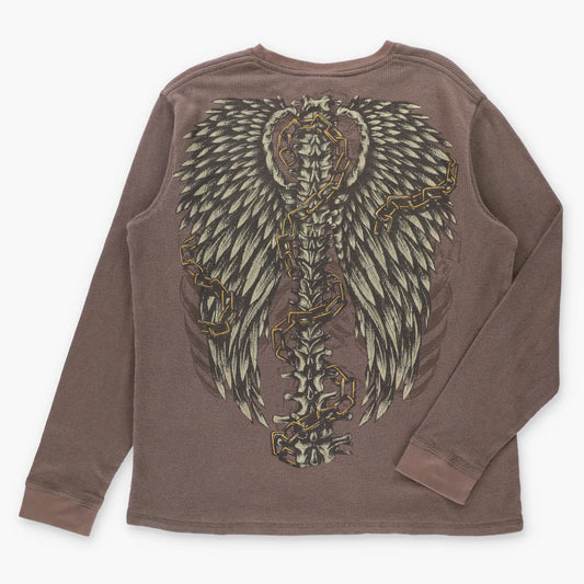 Vintage MMA ELITE Gold Foil Ribcage & Chains Brown Long Sleeve Waffle Thermal Tee (XL) Vintage Sole Melbourne