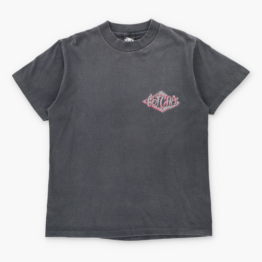 Vintage 1991 GOTCHA Skate & Surf Brand "All Killer No Filler" Faded Black Single Stitch Tee (M) Vintage Sole Melbourne