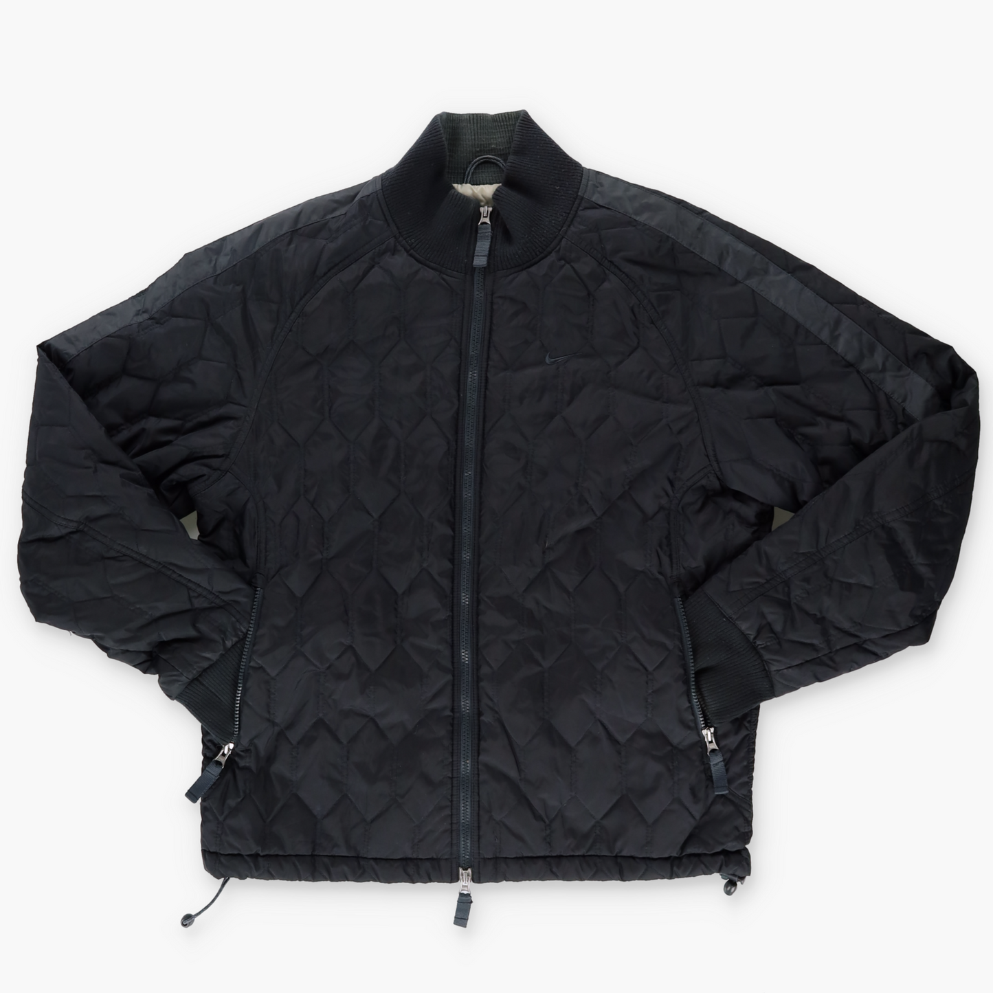 NIKE Embroidered Swoosh Logo Quilted Black Windbreaker Jacket (M)