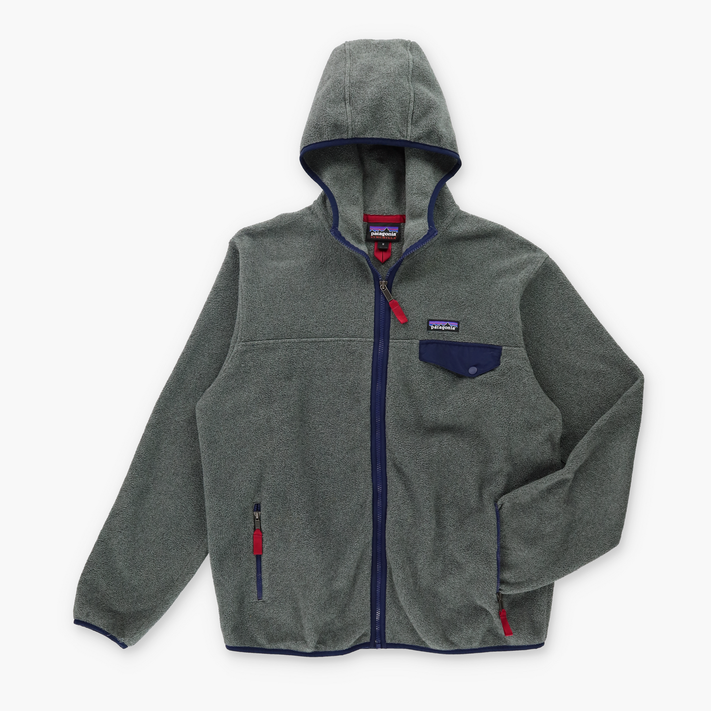 PATAGONIA Grey & Navy 'Synchilla' Full Zip Fleece Hoodie Jacket (M)