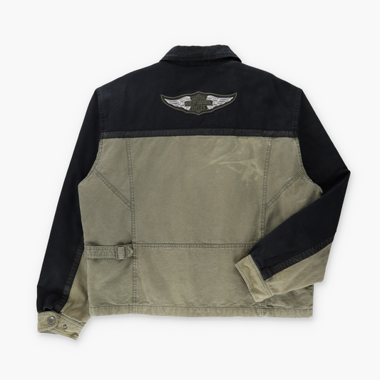 HARLEY DAVIDSON Leather Accented Green & Black Canvas Jacket (XL)