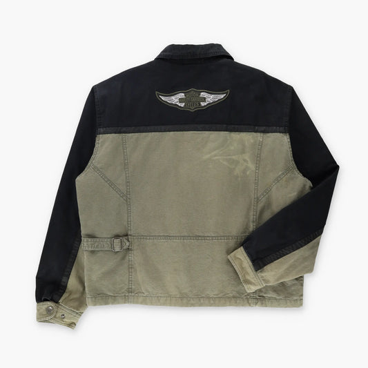 HARLEY DAVIDSON Leather Accented Green & Black Canvas Jacket (XL) Vintage Sole Melbourne