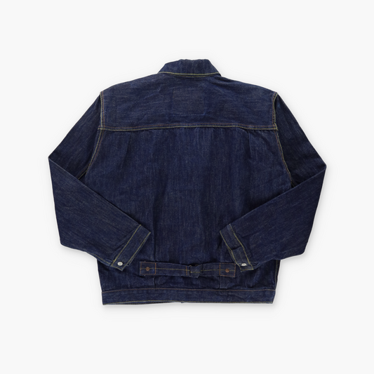 EVISU Lot 0202 Embroidered Pockets & Yellow Stitching Dark Denim Jacket (M)