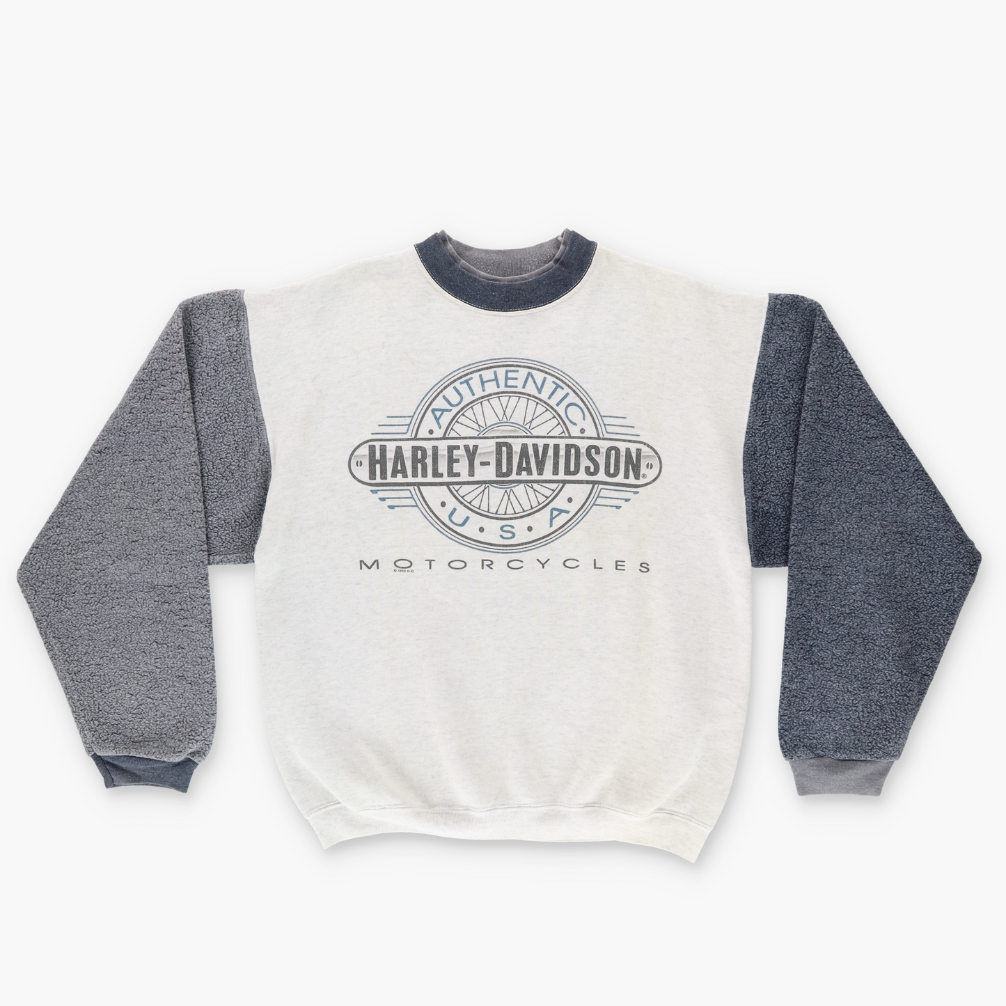 HARLEY DAVIDSON Illinois Grey USA Made Fleece Sleeve Sweatshirt (S-M)