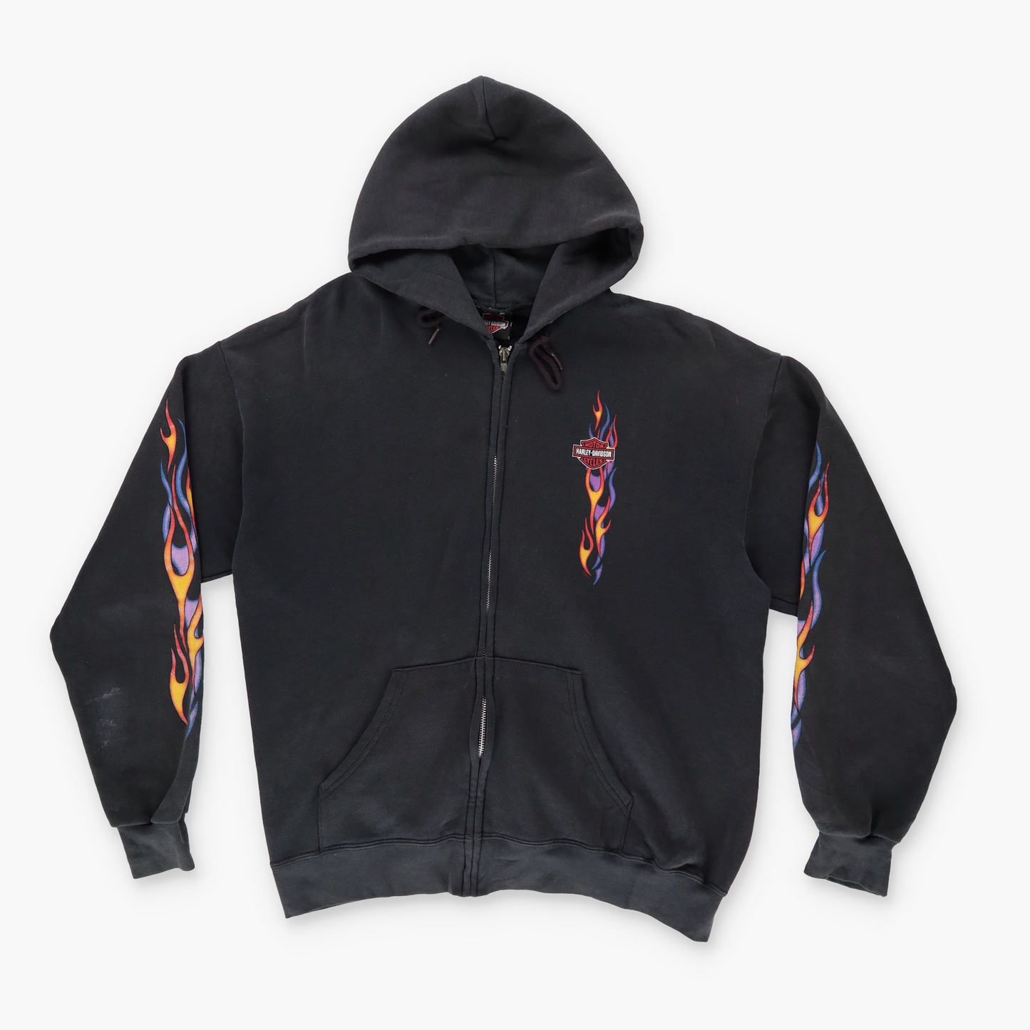 HARLEY DAVIDSON 'Bears & Roses' Flame Sleeve Graphic Hooded Zip-Up Sweatshirt (M-L)