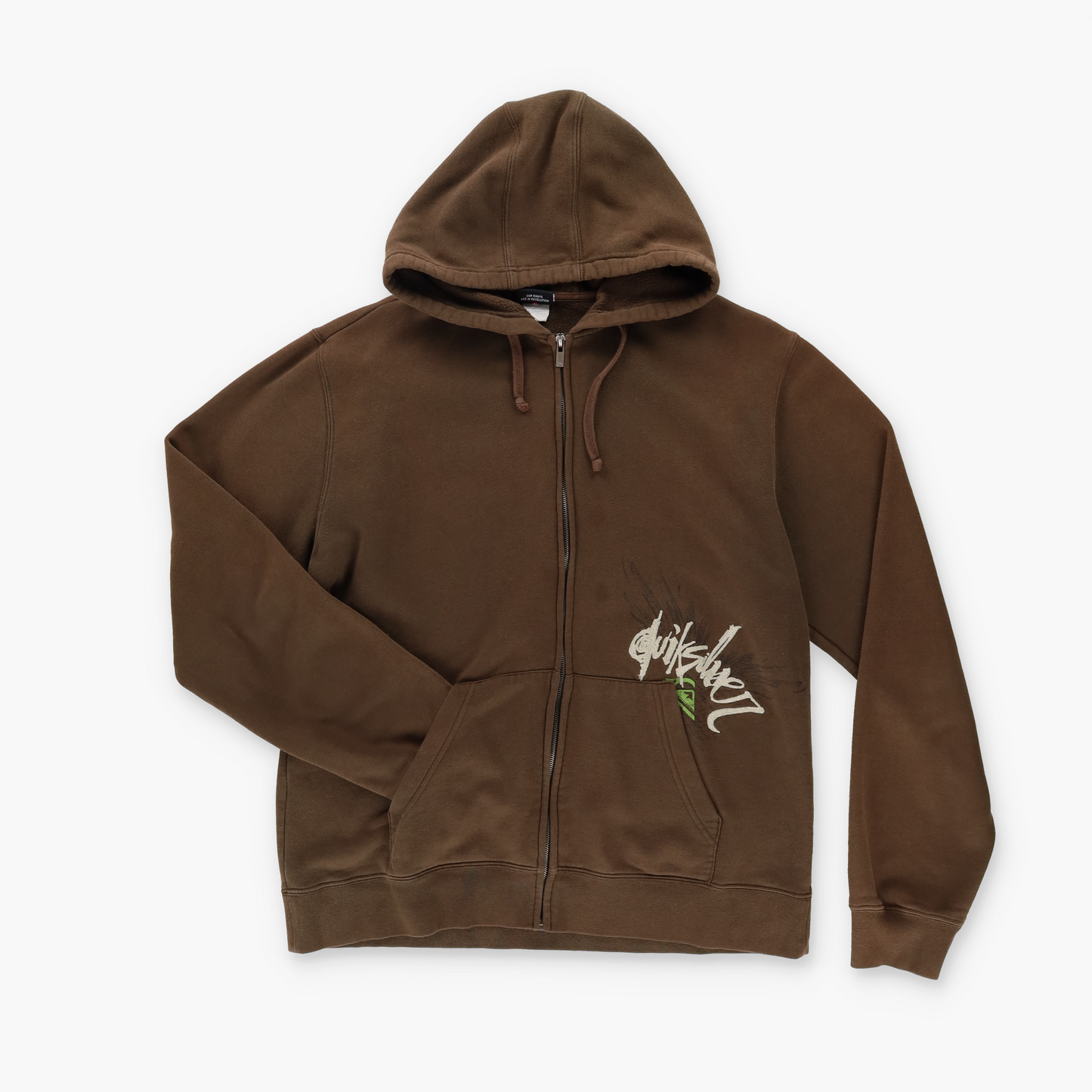 QUIKSILVER Embroidered Logo Brown Hooded Zip-Up Sweatshirt (L)