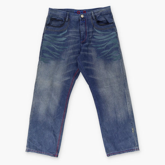 COOGI Embroidered Tiger Pocket Claw Scratch Blue Jeans (38 x 34) Vintage Sole Melbourne