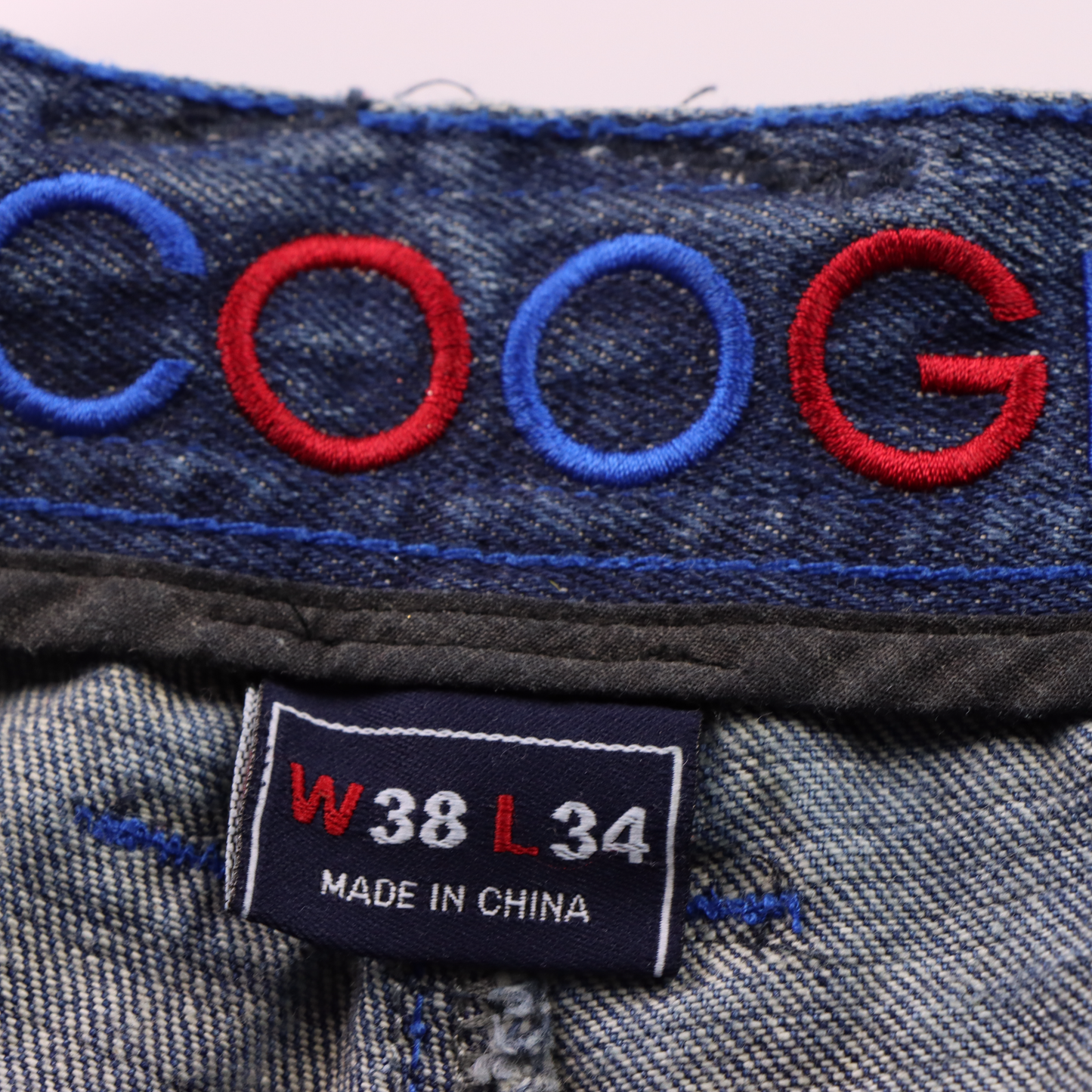 COOGI Embroidered Tiger Pocket Claw Scratch Blue Jeans (38 x 34)