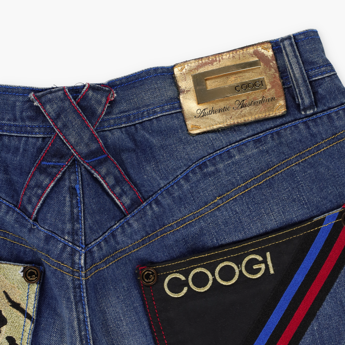 COOGI Embroidered Tiger Pocket Claw Scratch Blue Jeans (38 x 34)