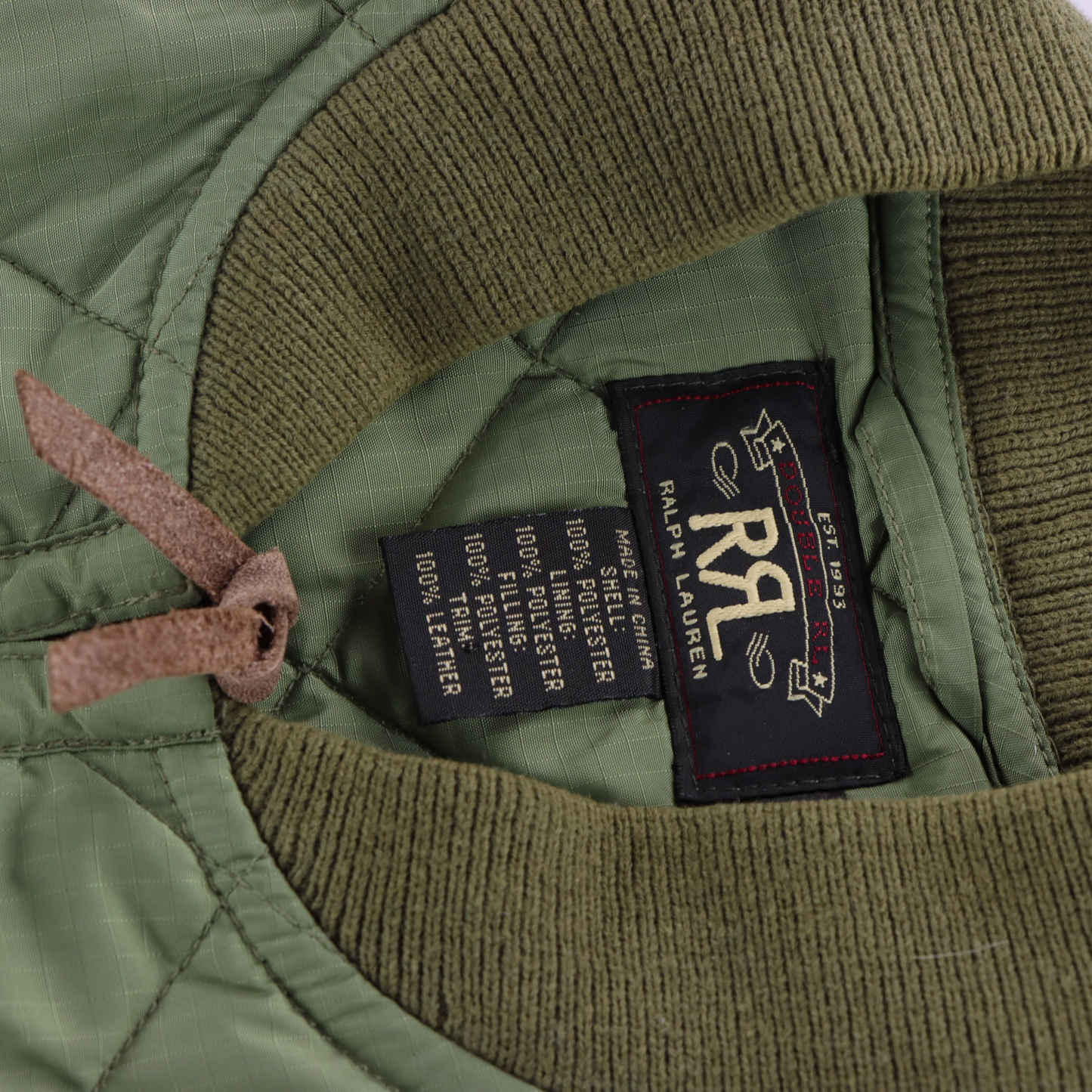 RRL RALPH LAUREN Double RL Quilted Suede Patch Green Hunting Vest (L)