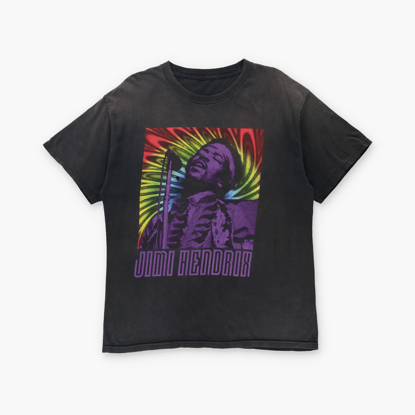 Jimi Hendrix Rainbow Tie Dye Graphic Retro Black T-Shirt (L)
