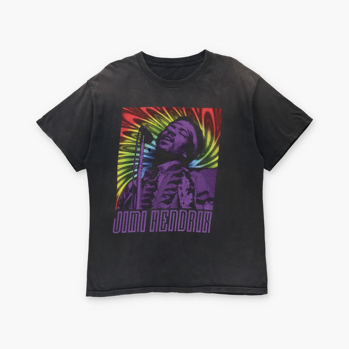Jimi Hendrix Rainbow Tie Dye Graphic Retro Black T-Shirt (L) Vintage Sole Melbourne