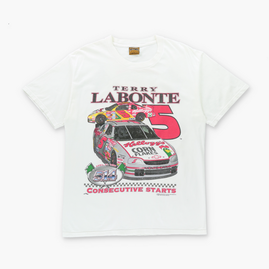 Terry Labonte x Kellogs 1996 "514 Consecutive Starts" Silver Glitter Text USA Made Tee (L)