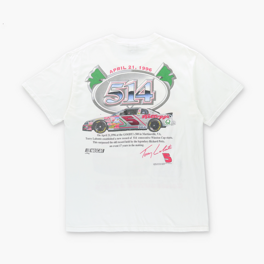 Terry Labonte x Kellogs 1996 "514 Consecutive Starts" Silver Glitter Text USA Made Tee (L)