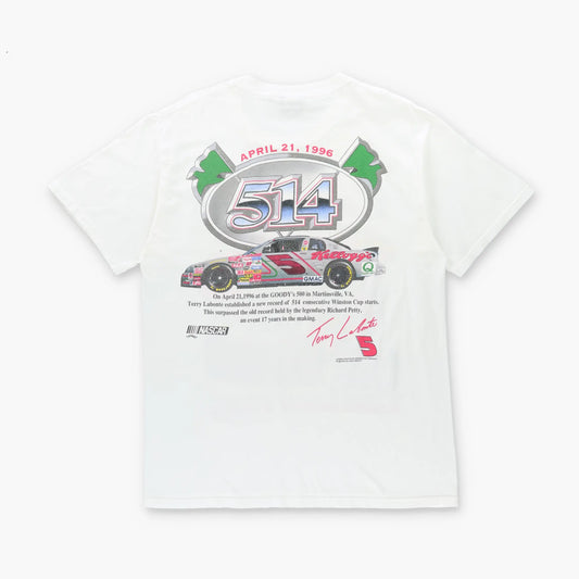 Terry Labonte x Kellogs 1996 "514 Consecutive Starts" Silver Glitter Text USA Made Tee (L) Vintage Sole Melbourne