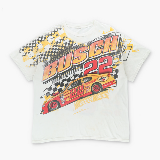 Kurt Busch NASCAR Penske Double Sided DELIA PRO WEIGHT White T-Shirt (XXL)