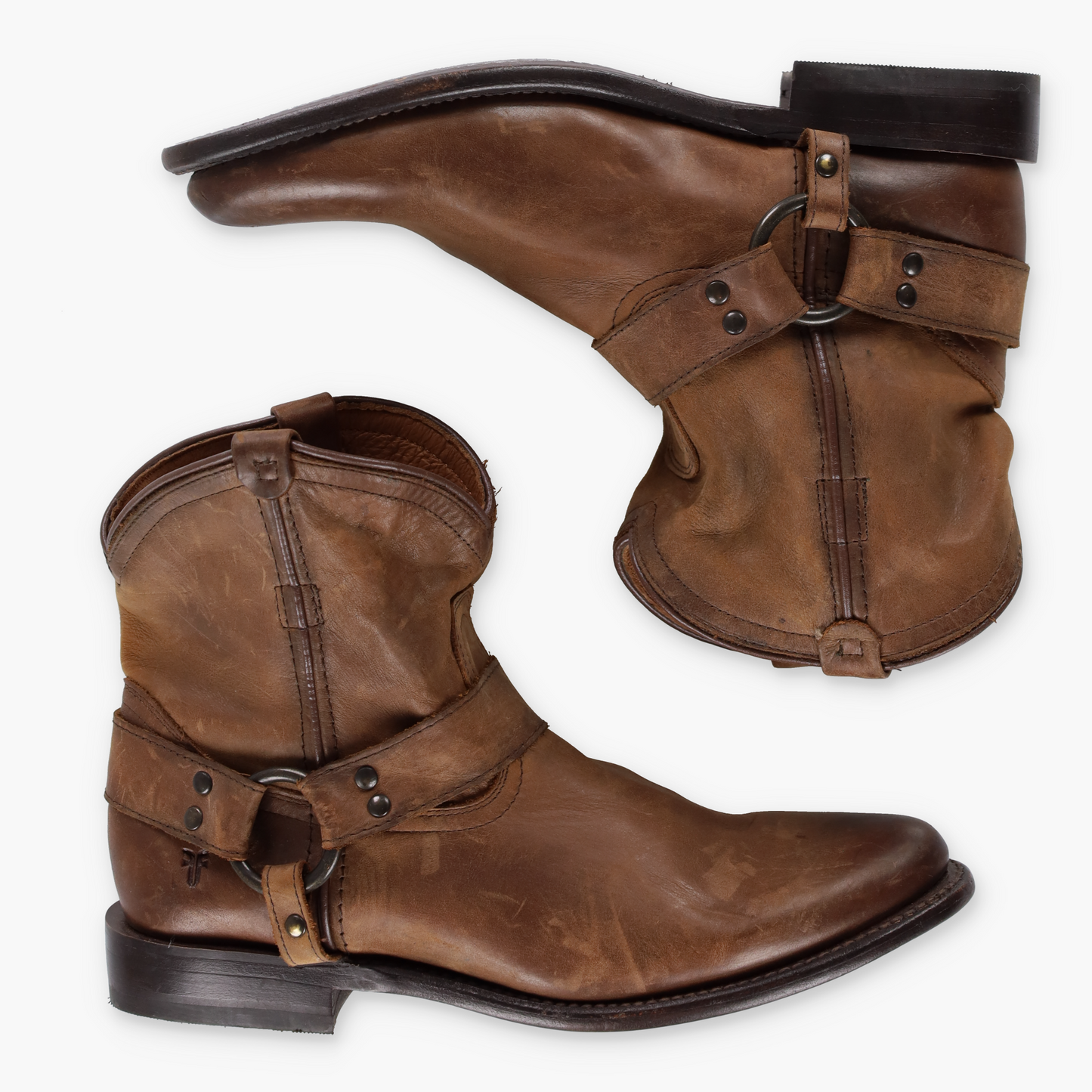 FRYE 'Wyatt' Harness Brown Motorcycle Ankle Boots (7-7.5)