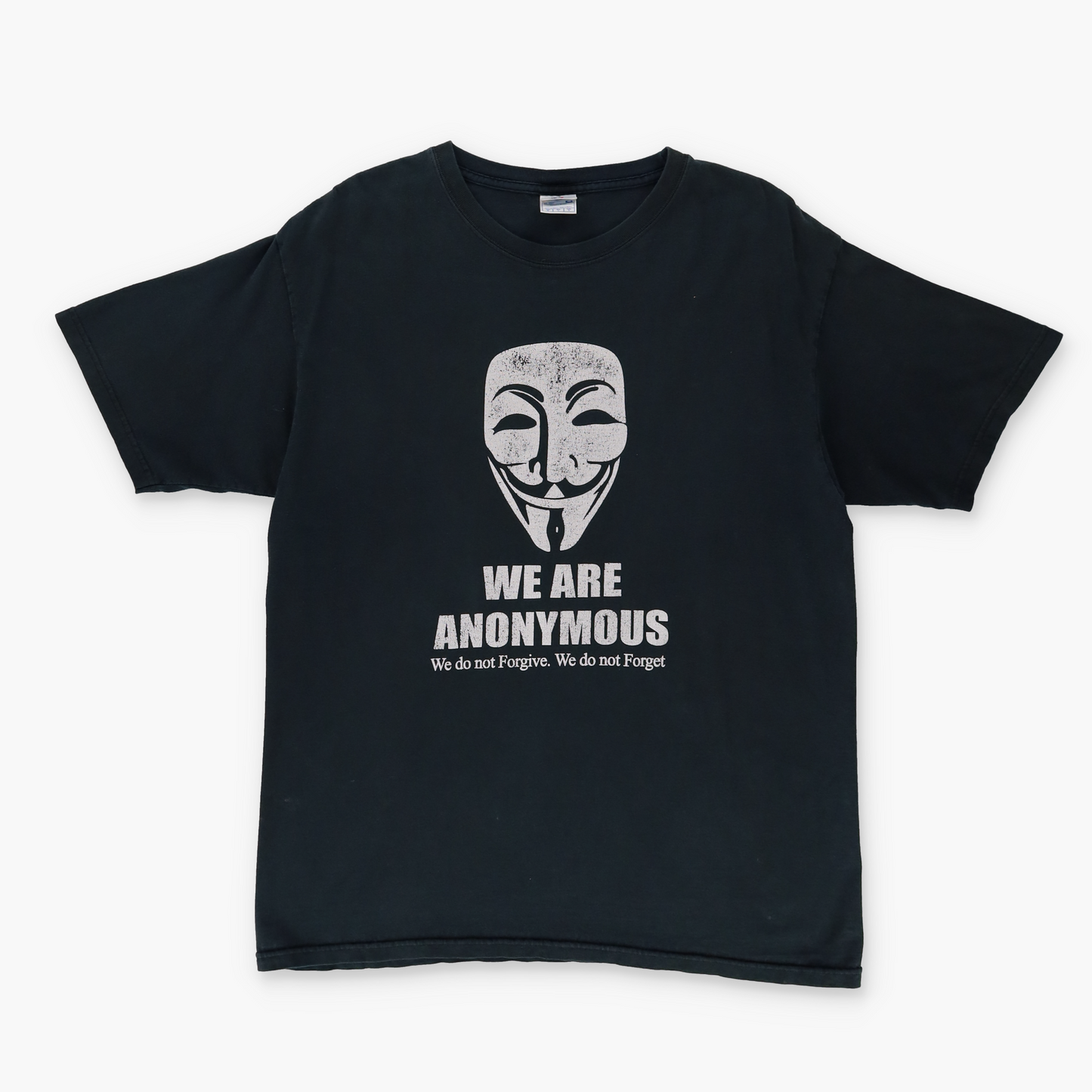ANONYMOUS Y2K 'We Do Not Forgive' Hacker Vendetta Black & White T Shirt (L)