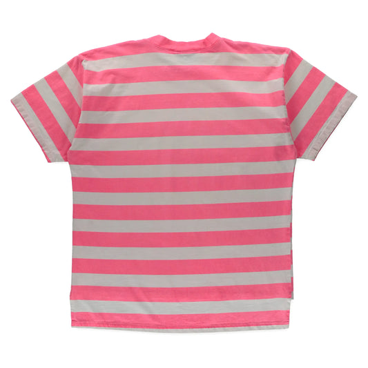 QUIKSILVER Neon Pink & White Striped High Low T-Shirt USA Made (XL) - Vintage Sole Melbourne