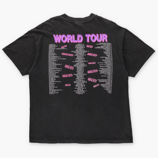 Hooters World Tour Neon Spell Out Graphic Double Sided Single Stitch Black T-Shirt USA Made (L-XL)
