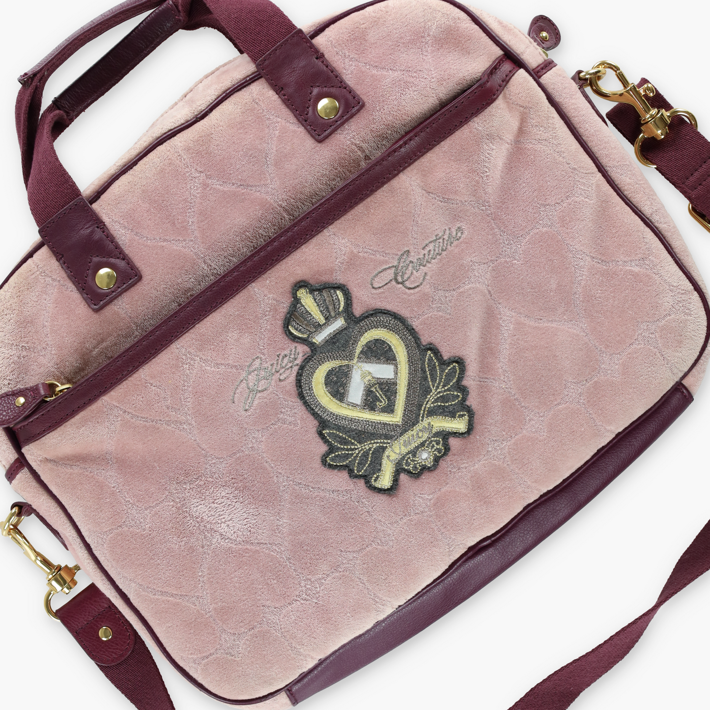 JUICY COUTURE Pink Velour Messenger Laptop Bag