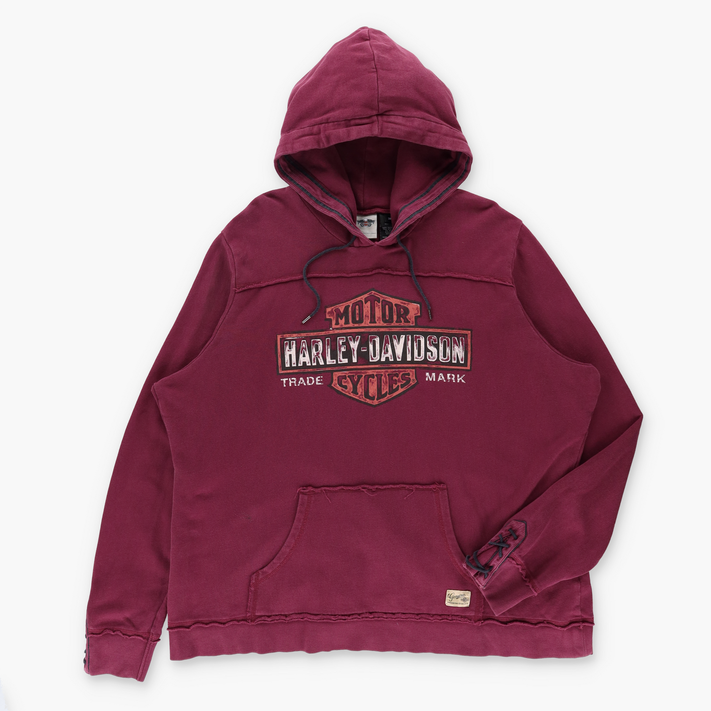 HARLEY DAVIDSON Red Raw Edge Seams & Lace Up Cuffs Hoodie Sweatshirt (Women's XXXL)