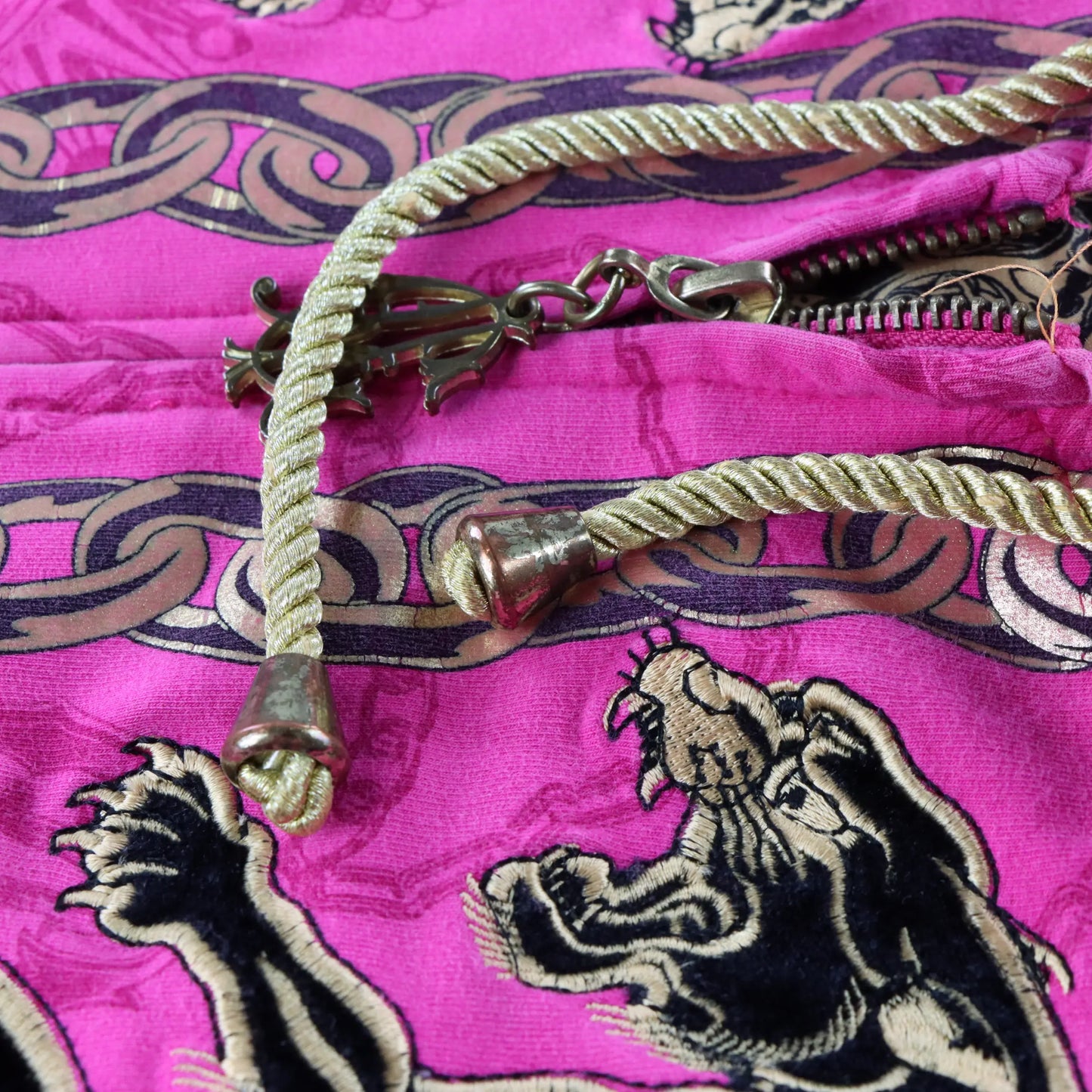 CHRISTIAN AUDIGIER Hot Pink Panthers & Rhinestone Skulls Hoodie Sweatshirt (Women's M-L) Vintage Sole Melbourne