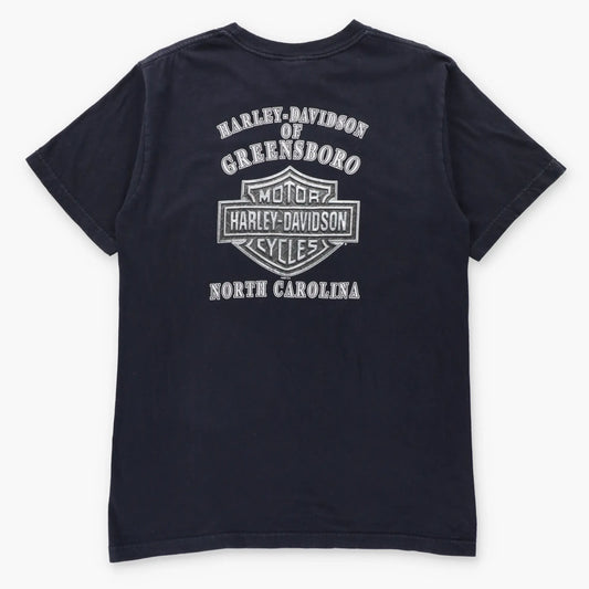 Vintage HARLEY DAVIDSON North Carolina USA Made Black Y2K Tee (L TALL) ***COCO Vintage Sole Melbourne