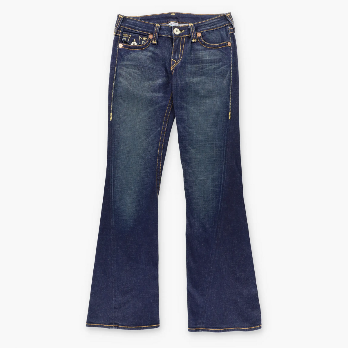 Vintage TRUE RELIGION Blue Medium Wash Y2K Flap Pocket Jeans USA Made (30) ***COCO Vintage Sole Melbourne