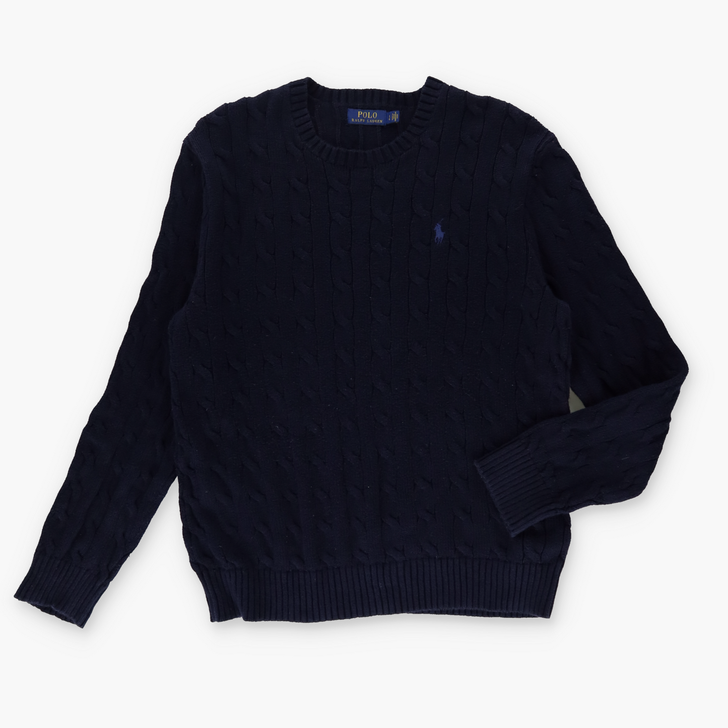 RALPH LAUREN POLO Embroidered Logo Cable Knit Navy Sweater (L)