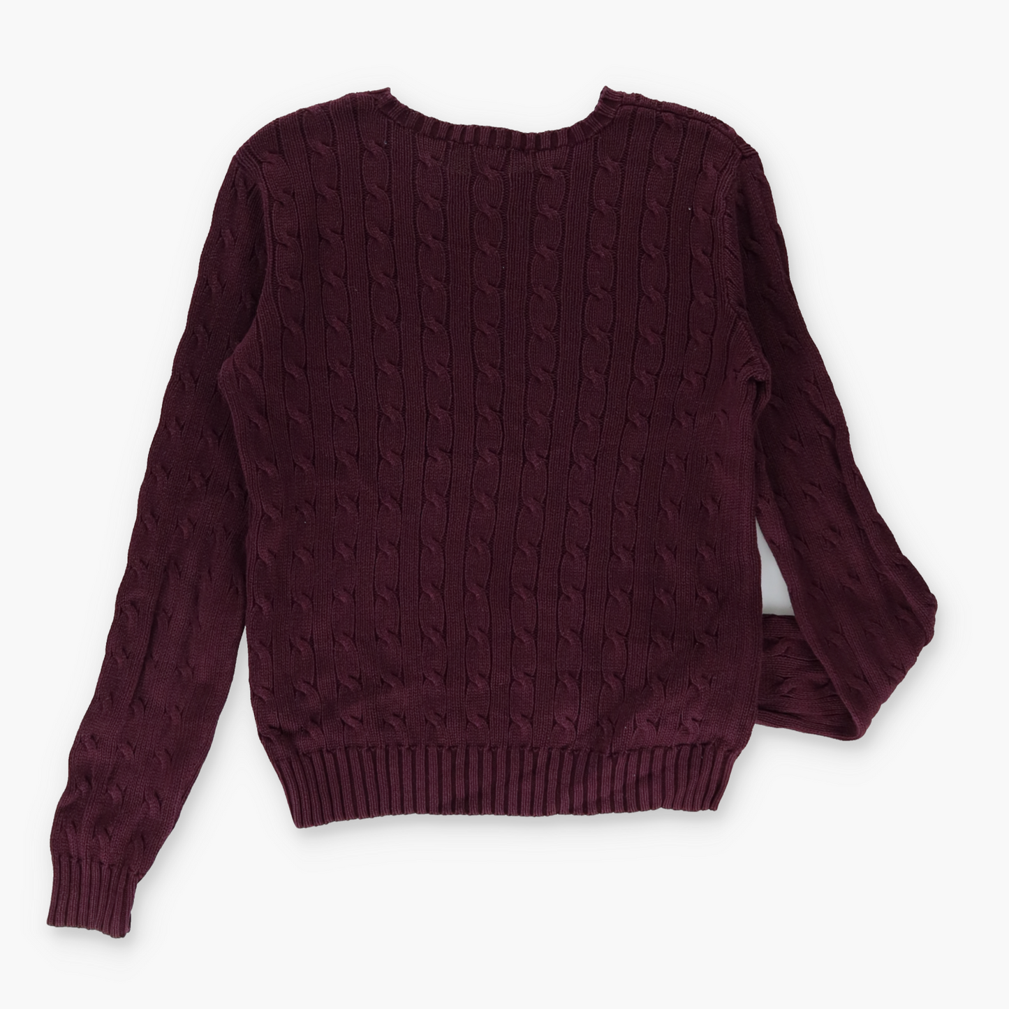 RALPH LAUREN POLO Embroidered Logo Cable Knit Burgundy & White Sweater (S-M)