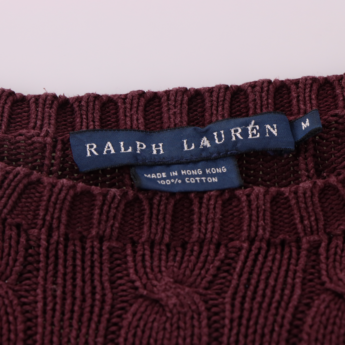 RALPH LAUREN POLO Embroidered Logo Cable Knit Burgundy & White Sweater (S-M)