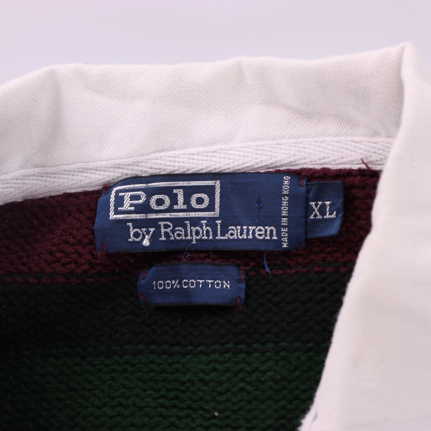 RALPH LAUREN POLO Embroidered Logo Collared Burgundy & Green Knit Rugby Sweater (XL)