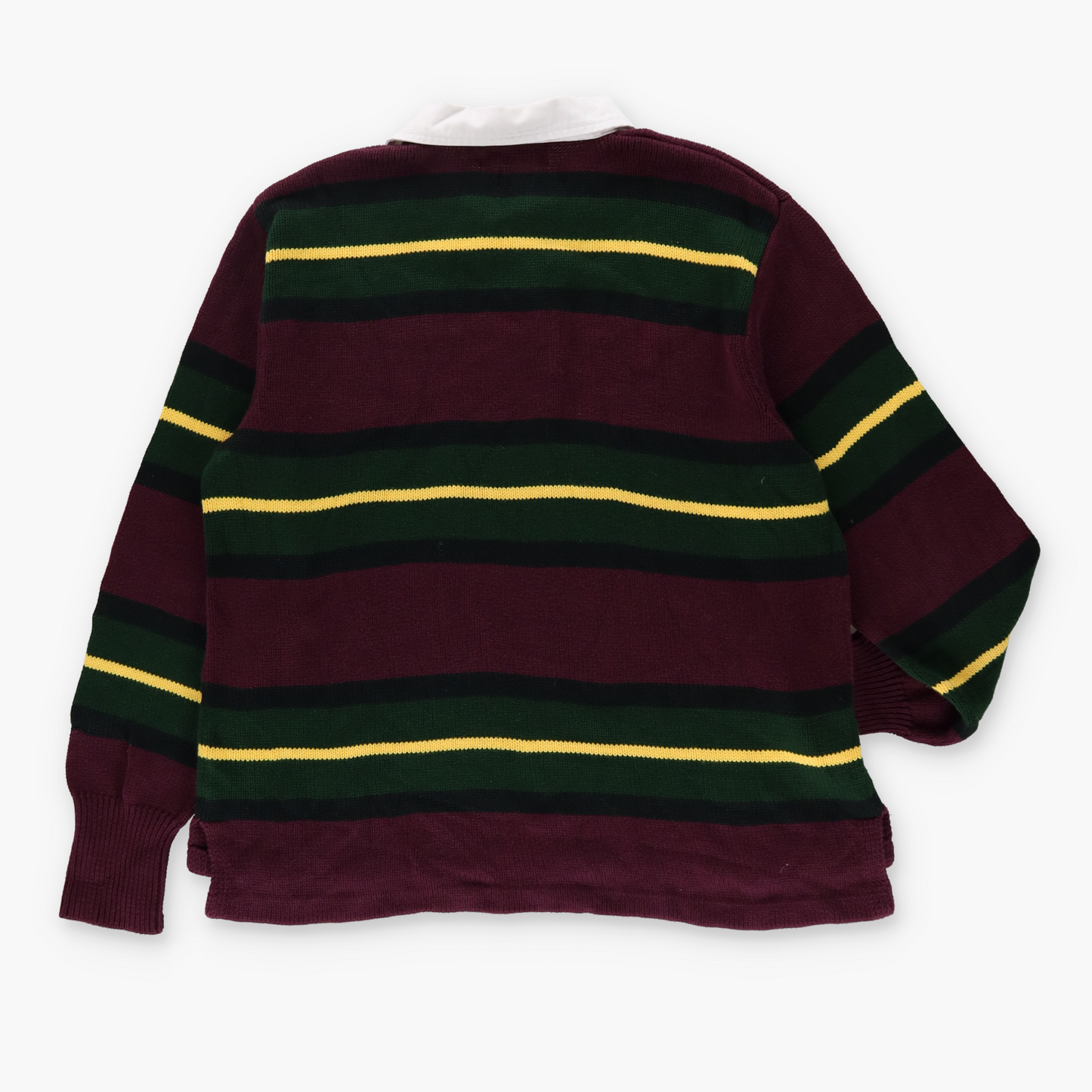 RALPH LAUREN POLO Embroidered Logo Collared Burgundy & Green Knit Rugby Sweater (XL)