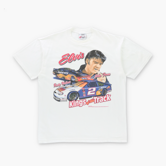 Elvis "Kings Of The Track" 1998 NASCAR Rusty Wallace x John Force Vintage White Tee (M-L)