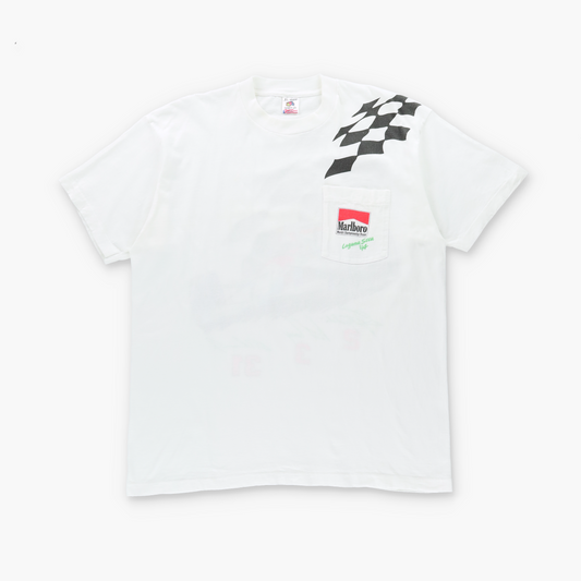 Marlboro Laguna Seca 1994 USA Made NASCAR White Front Pocket FRUIT OF THE LOOM Single Stitch Tee (XL)