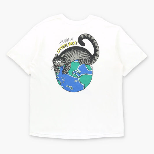 Earth Day "It's Not A Litter Box!" B. Kliban Cat Vintage 90s USA Made White Tee (L) ***COCO Vintage Sole Melbourne
