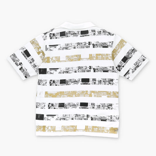 SOUTH POLE Y2K 'Star Voyage' Tech Print White & Gold Polo Tee (L) Vintage Sole Melbourne