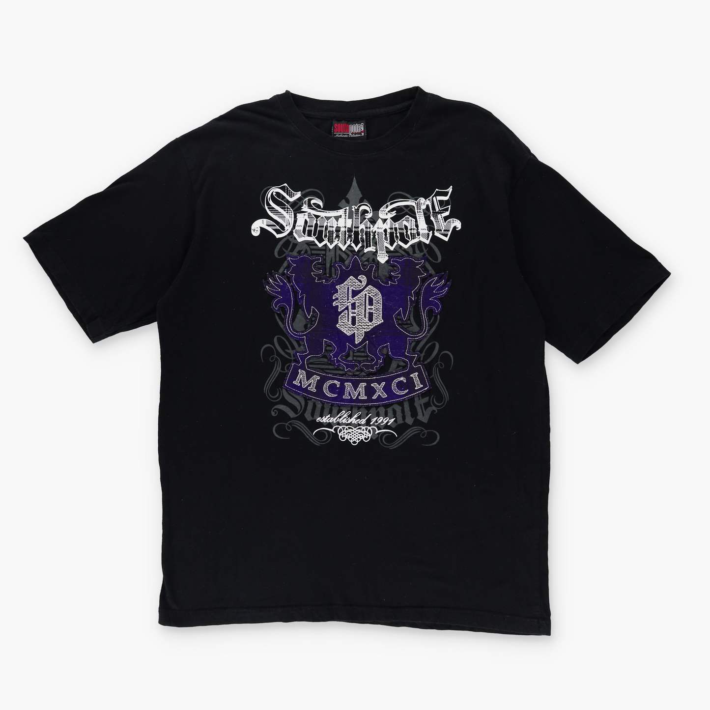SOUTH POLE Y2K Plaid Logo Grunge Black & Purple Tee (XL-XXL)