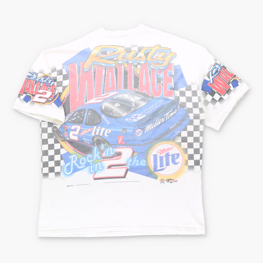 Rusty Wallace x Miller Lite "Ready 2 Rock" NASCAR Vintage 90s Single Stitch T-Shirt USA Made (XXL)