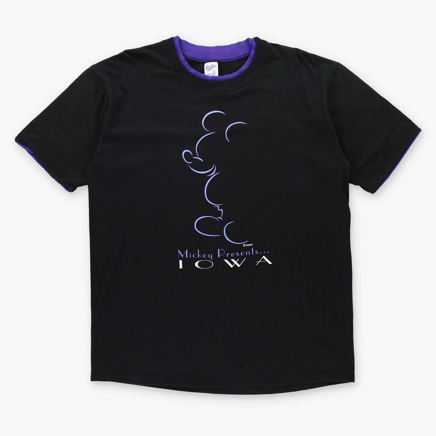 Retro Disney "Mickey Presents Iowa" Single Stitch Black & Purple Layer Design TShirt USA Made (XL)