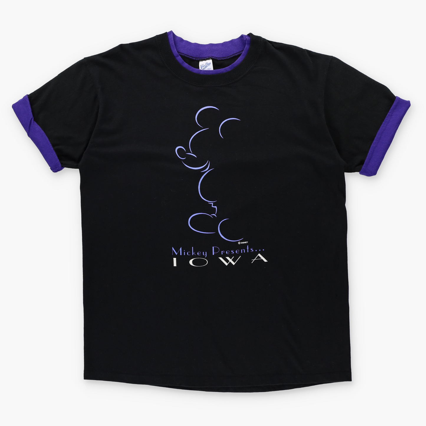 Retro Disney "Mickey Presents Iowa" Single Stitch Black & Purple Layer Design TShirt USA Made (XL)