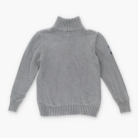 RALPH LAUREN POLO Large Pony Grey 100% Cotton Knit Zip-Up Turtle Neck Sweater (XS)