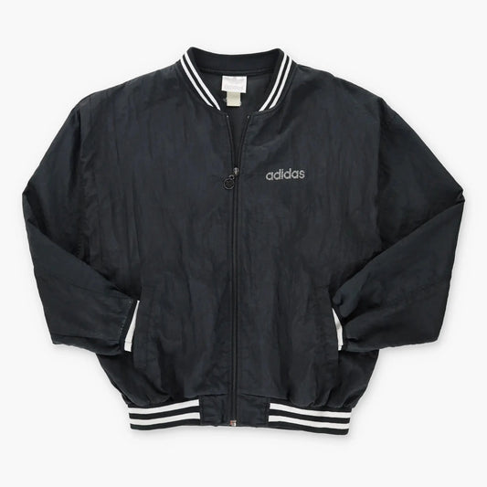 ADDIDAS Retro Trefoil Striped Logo Black & White Windbreaker Bomber Jacket (XL) *Aubs Vintage Sole Melbourne