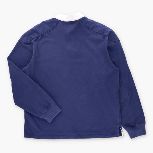 Vintage POLO RALPH LAUREN 'Custom Fit' Navy & Yellow Embroidered Pony Rugby Jumper (XL)