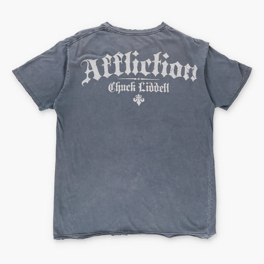 Vintage AFFLICTION Y2K Skull Wing USA Made Distressed Grey T-Shirt (XL)