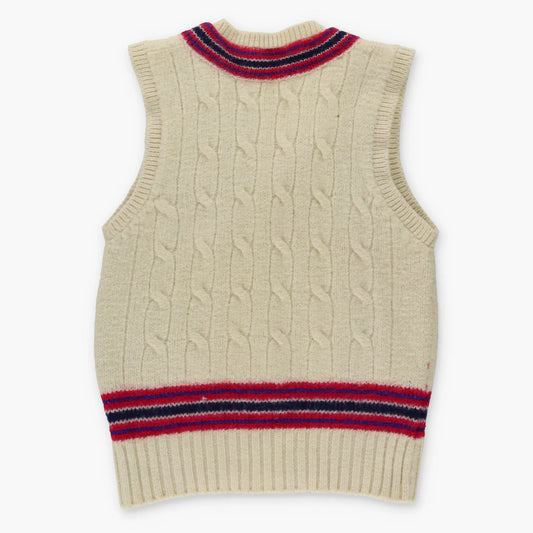 Vintage Cricket 100% Wool Crest Beige & Red England Made Knit Sweater Vest (S)